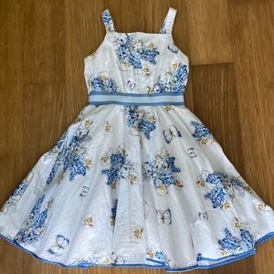 Monnalisa Girl Floral Blue White Cotton Dress Size 9